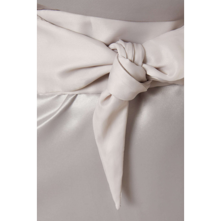 Roua AlMawally - Oversized Collar Belted Maxi Dress in Taffeta Grey
