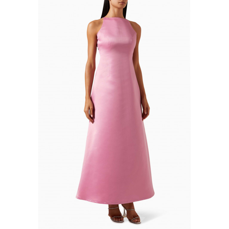 Roua AlMawally - Cape Maxi Dress in Tulle Pink