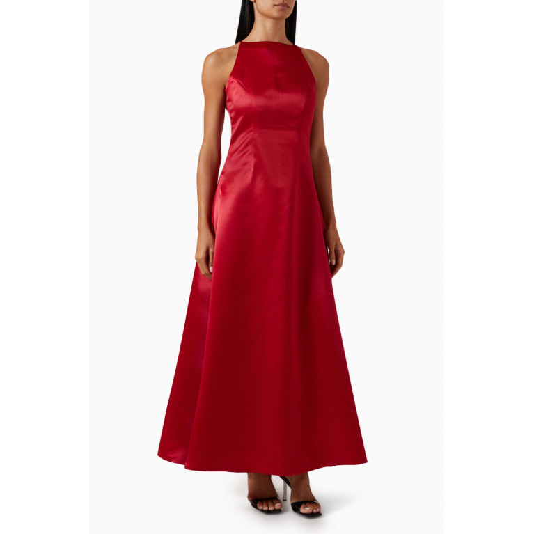 Roua AlMawally - Cape Maxi Dress in Tulle Red