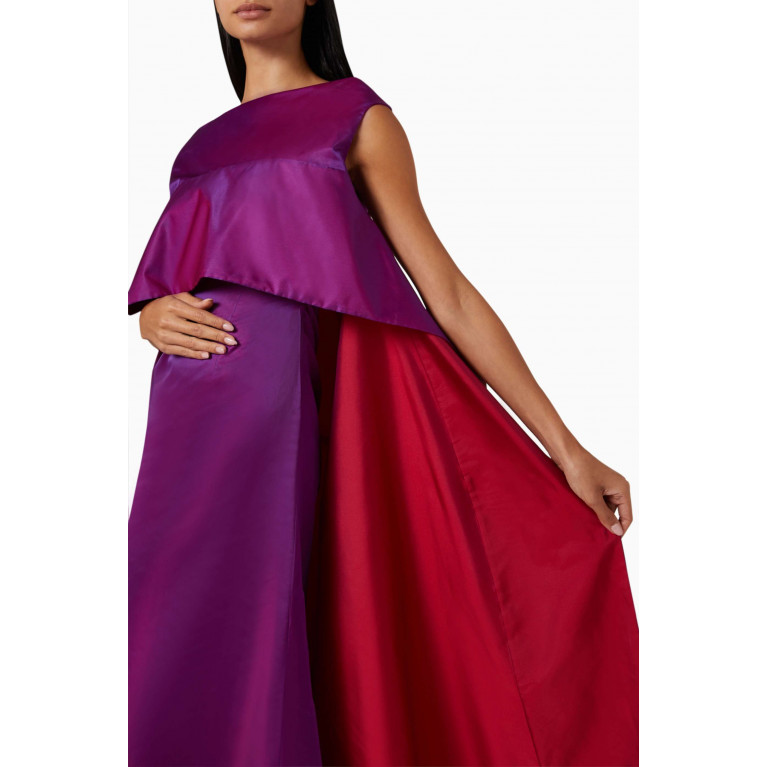 Roua AlMawally - Colour-block Ruffle Maxi Dress in Taffeta