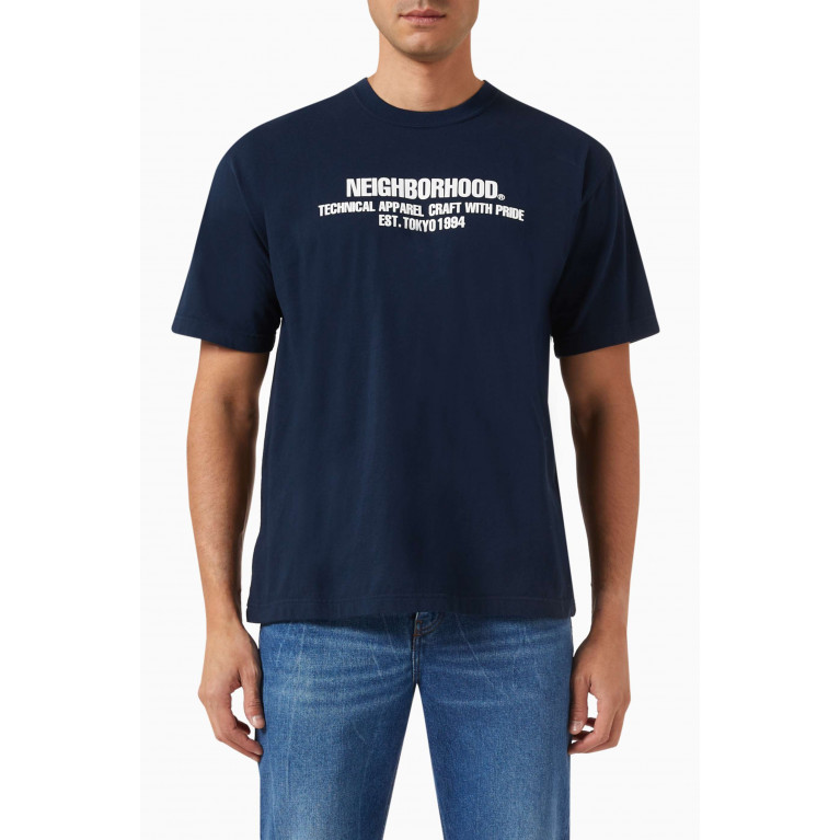 Neighborhood - NH Logo Print T-shirt in Cotton Jersey Blue