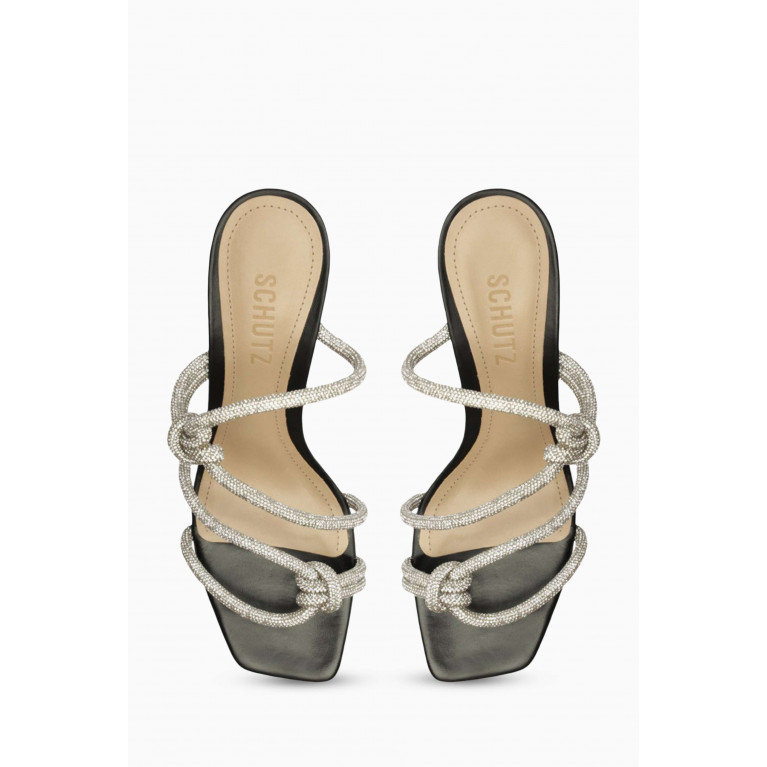 Schutz - Knot 80 Crystal Mule Sandals in Leather