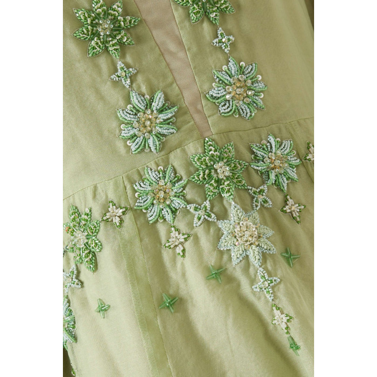 Moonoir - Floral Bead-embellished Maxi Dress in Organza