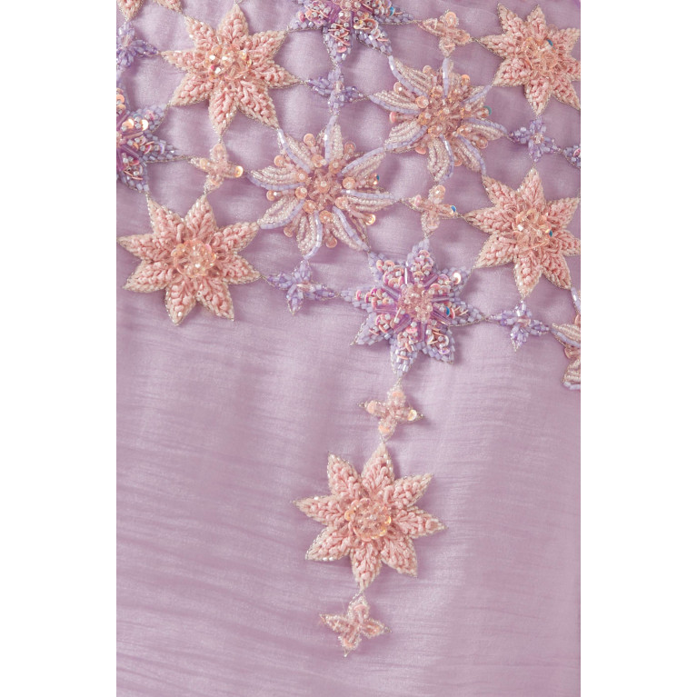 Moonoir - Floral Bead-embellished Dress in Organza