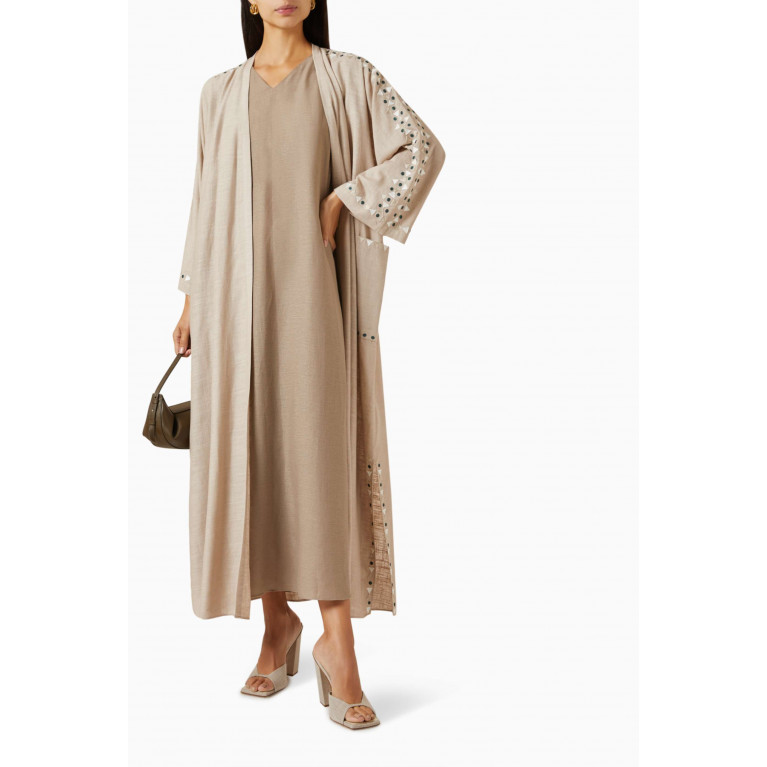 MAISOON - 3-piece Embroidered Abaya Set in Linen