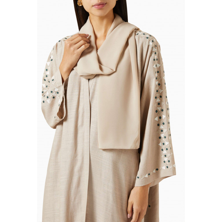 MAISOON - 3-piece Embroidered Abaya Set in Linen
