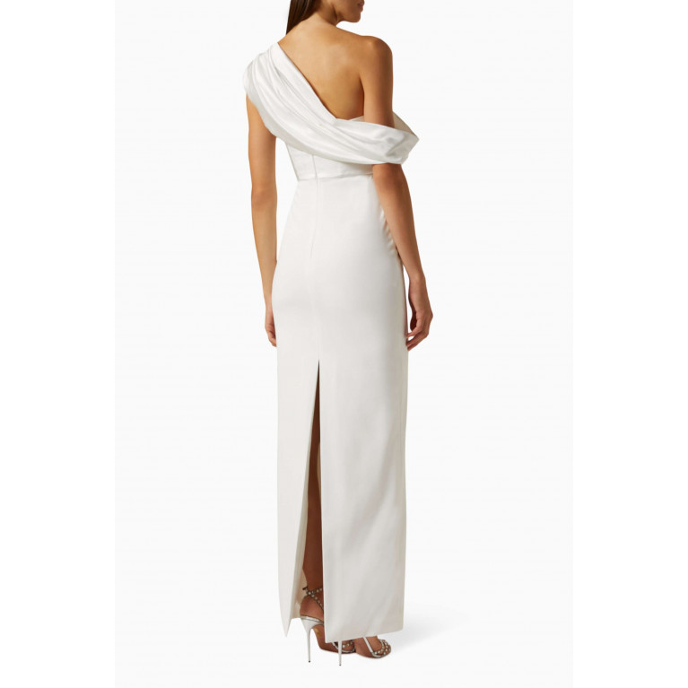 Solace London - Kara One-shoulder Maxi Dress in Satin & Crepe-knit