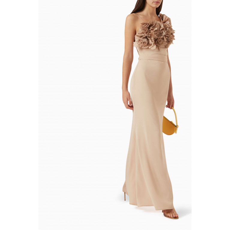 NASS - Ruffle Floral Maxi Dress in Crepe Neutral