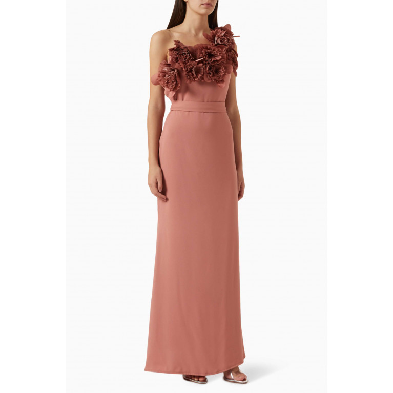 NASS - Ruffle Floral Maxi Dress in Crepe Pink