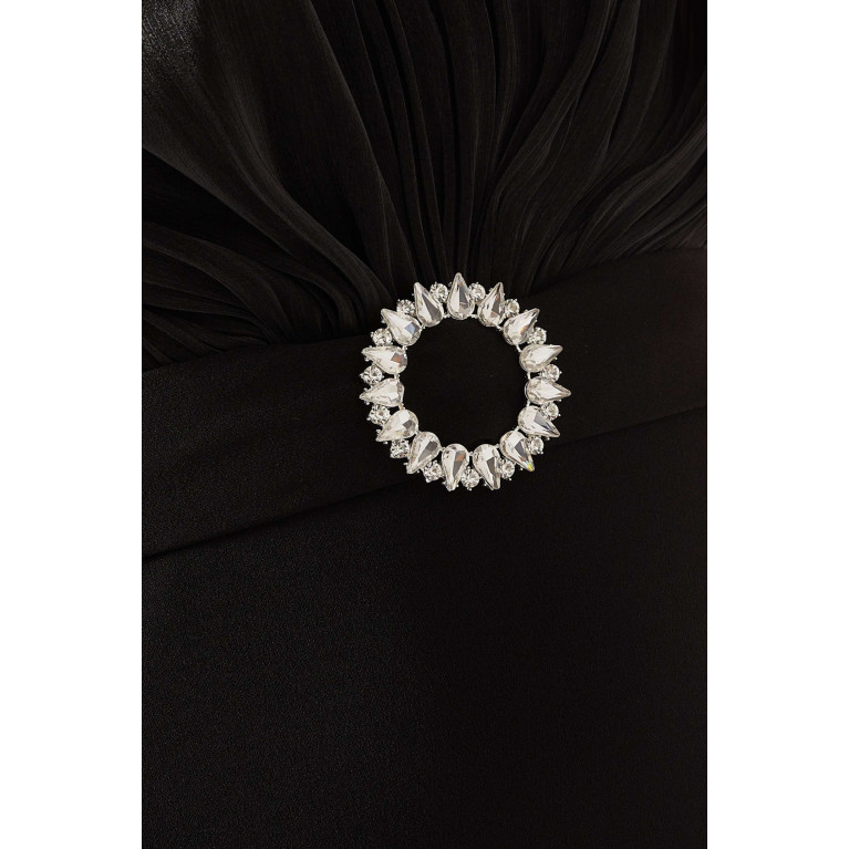 NASS - Embellished Belted Maxi Dress in Stretch-knit Black