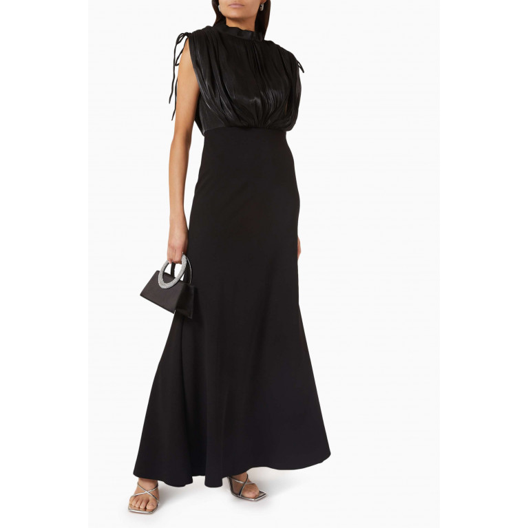 NASS - Embellished Belted Maxi Dress in Stretch-knit Black