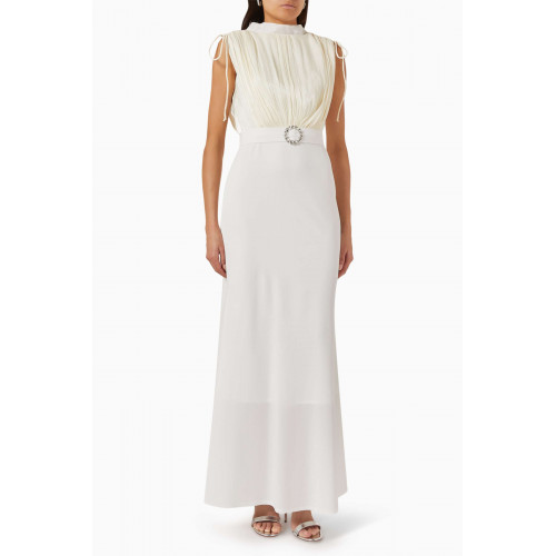 NASS - Embellished Belted Maxi Dress in Stretch-knit Neutral