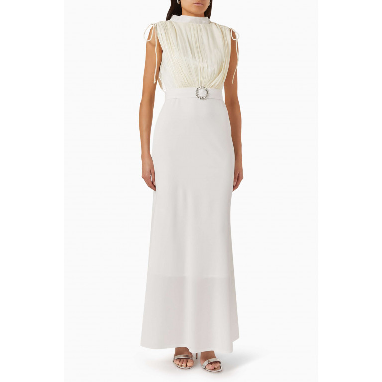 NASS - Embellished Belted Maxi Dress in Stretch-knit Neutral