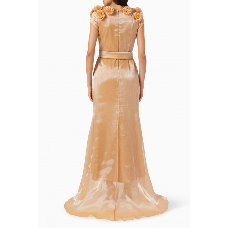 Amri - Floral-applique Maxi Dress Gold
