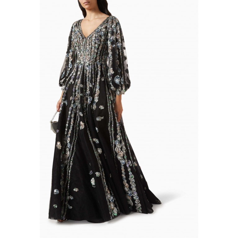 Saiid Kobeisy - Bell Sleeved Dress in Beaded Tulle