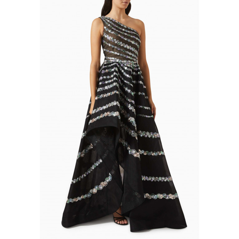 Saiid Kobeisy - Beaded One-shoulder Gown in Tulle
