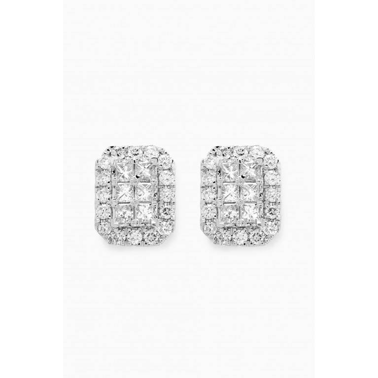 Damas - Illusion Emerald Diamond Earrings in 18kt White Gold
