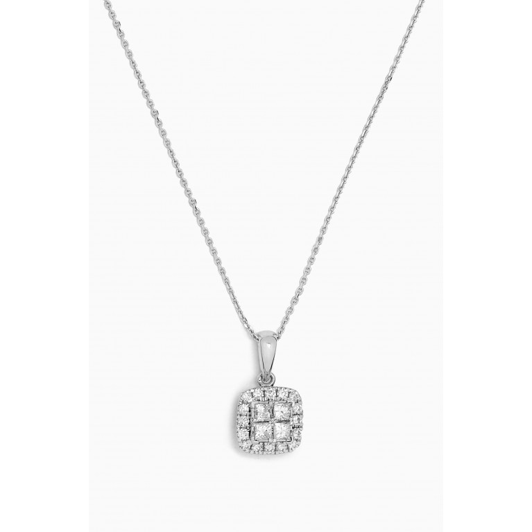 Damas - Illusion Cushion Diamond Pendant Necklace in 18kt White Gold