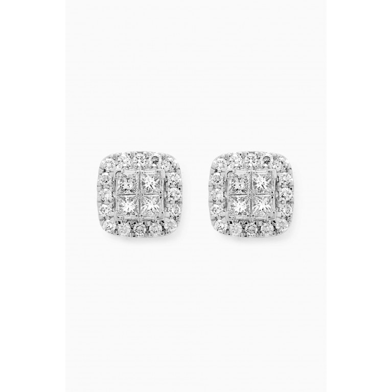 Damas - Illusion Cushion Diamond Earrings in 18kt White Gold