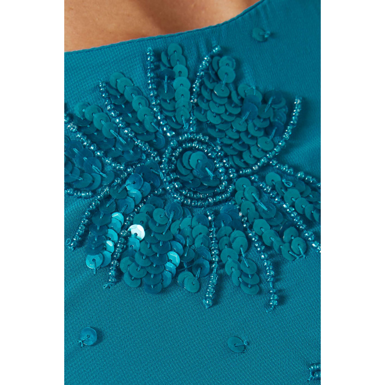 Frock&Frill - Embellished Cape-sleeve Maxi Dress Blue