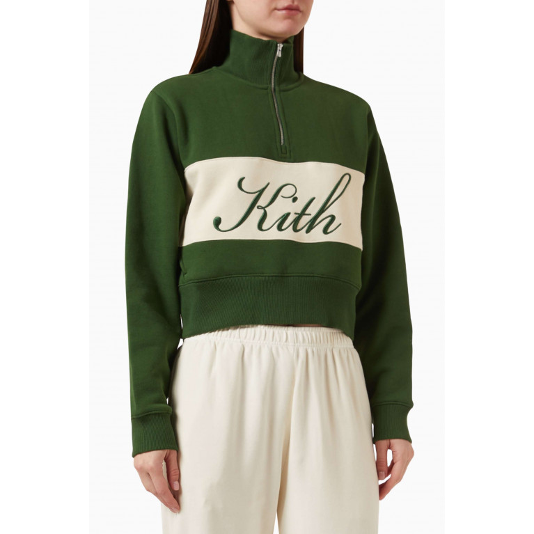 Kith - Hunter II Kith Script Quarter Zip Sweatshirt in Cotton-fleece Green