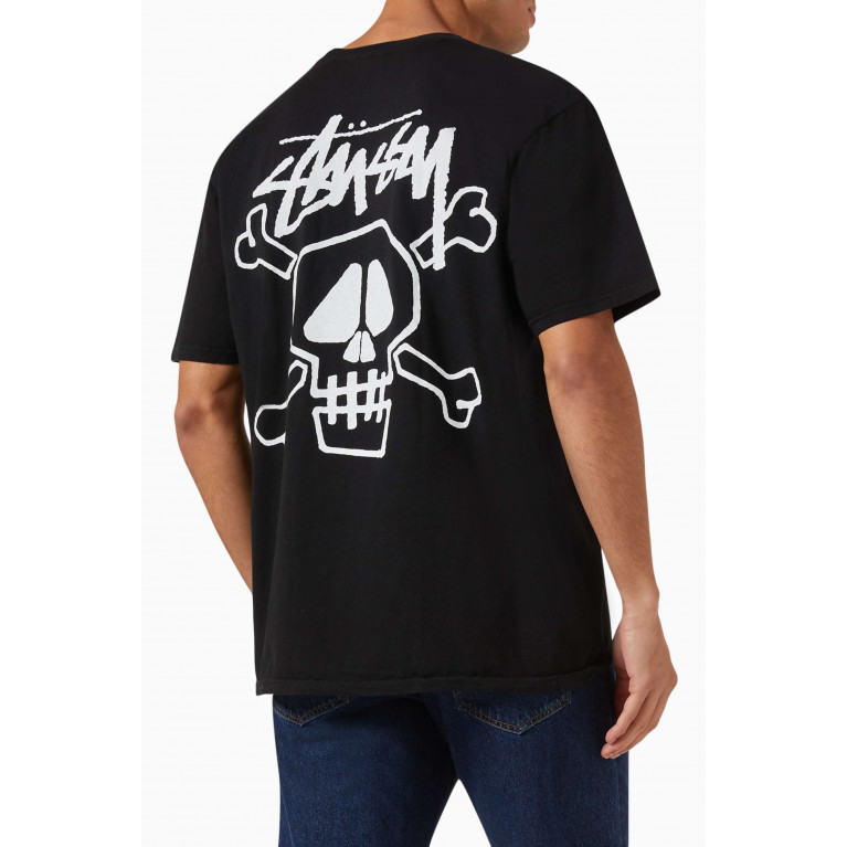 Stussy - Skull & Bones Logo T-shirt in Cotton Black