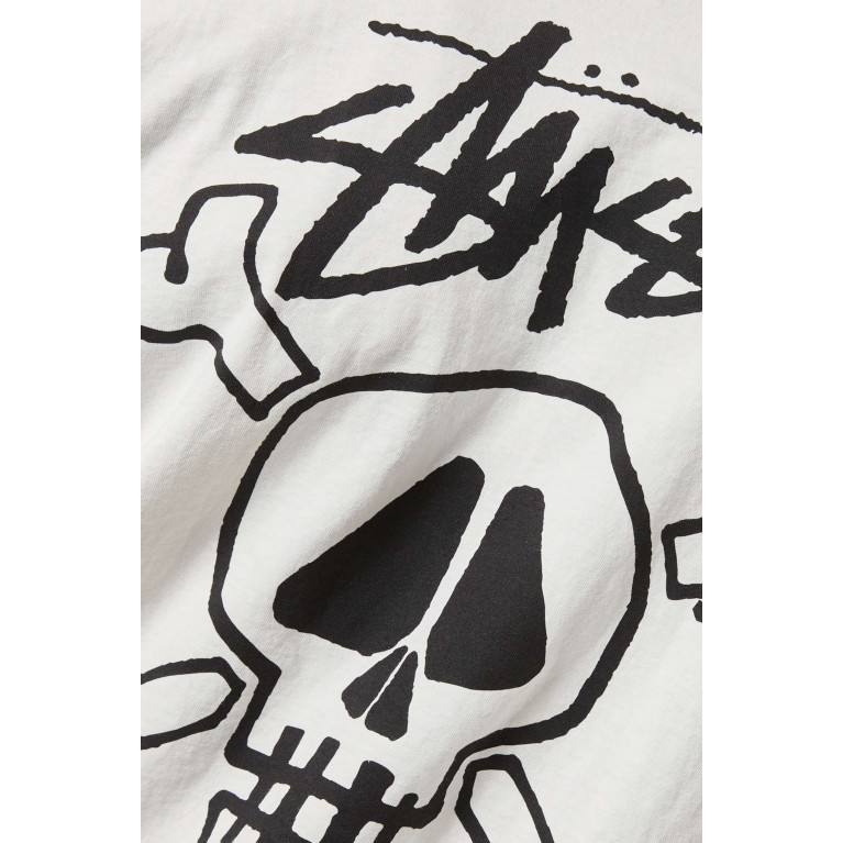 Stussy - Skull & Bones Logo T-shirt in Cotton White