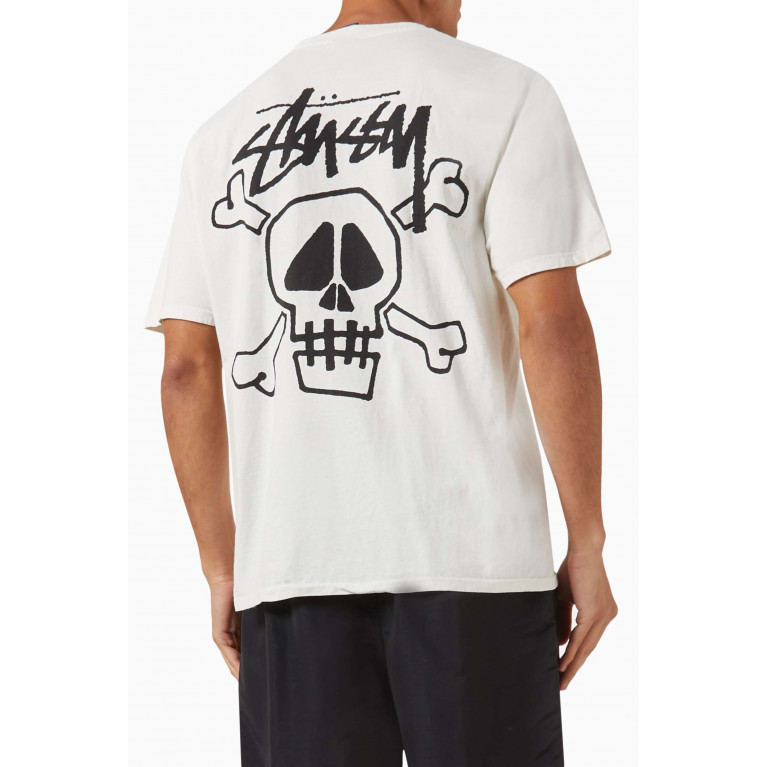 Stussy - Skull & Bones Logo T-shirt in Cotton White