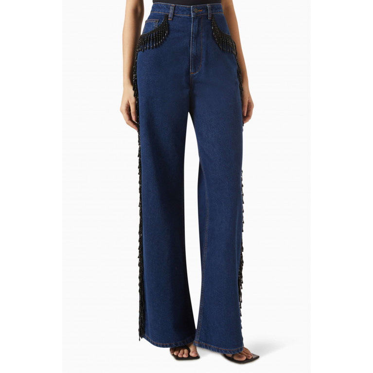Farm Rio - Fringes Beads Wide Jeans in Denim