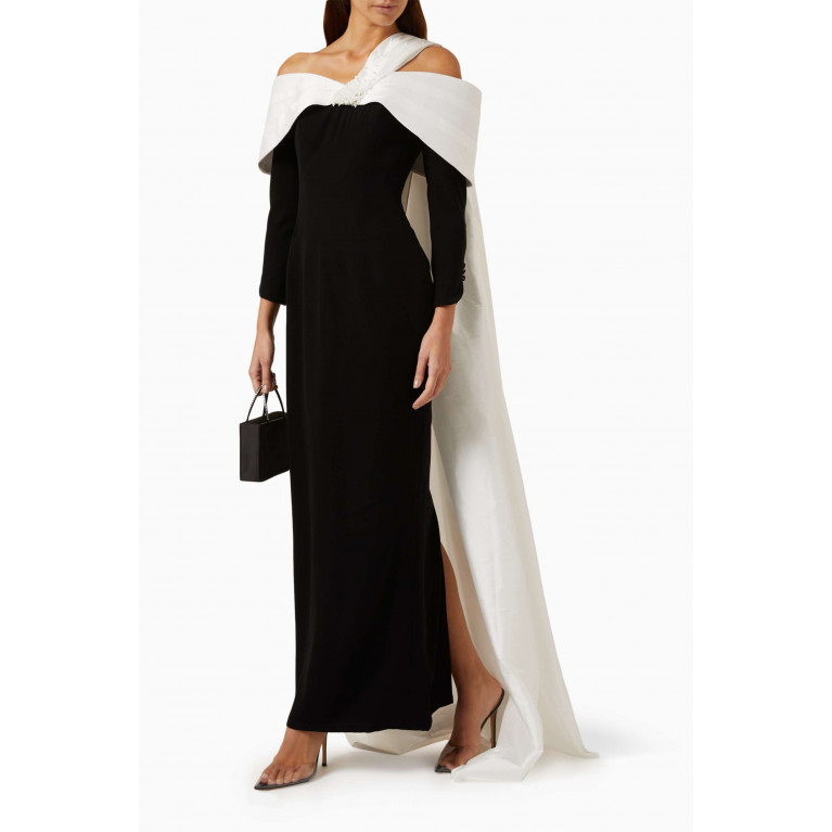ILLUSTRELLA - Linda Cape-shawl Maxi Dress in Silk-taffeta & Crepe