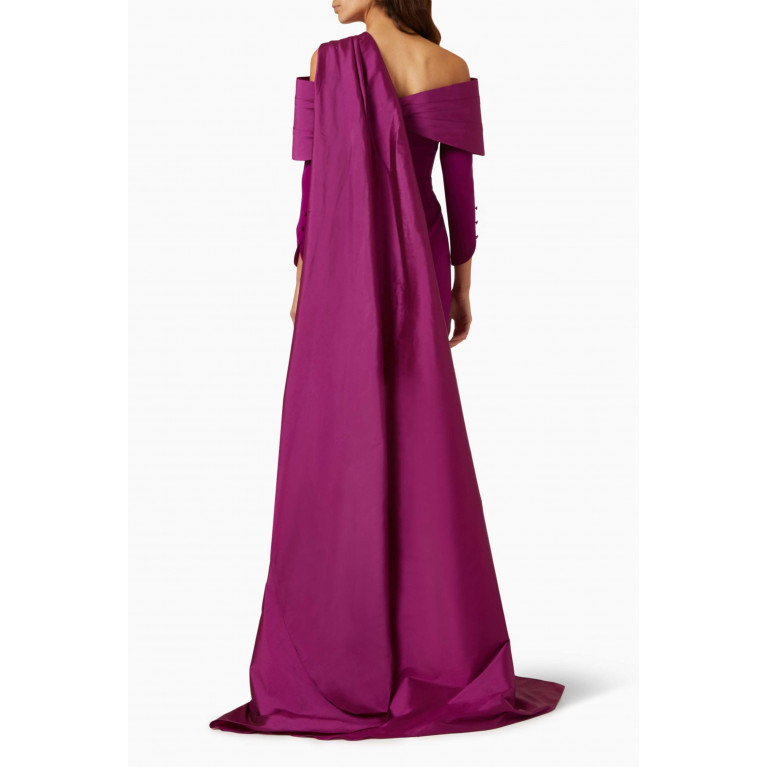 ILLUSTRELLA - Luna Cape-shawl Embellished Maxi Dress in Silk-taffeta & Crepe