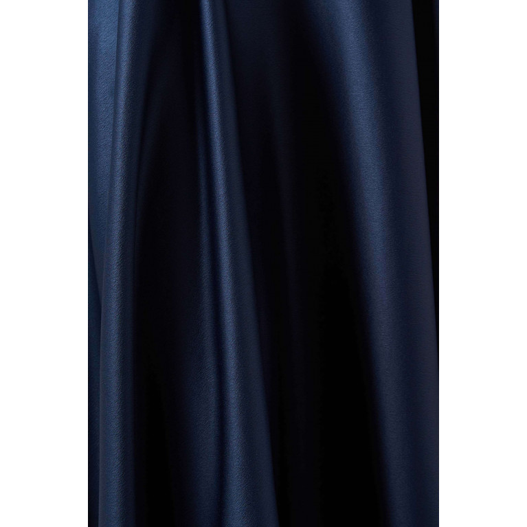 Mimya - V-neck Draped Midi Dress in Satin Blue