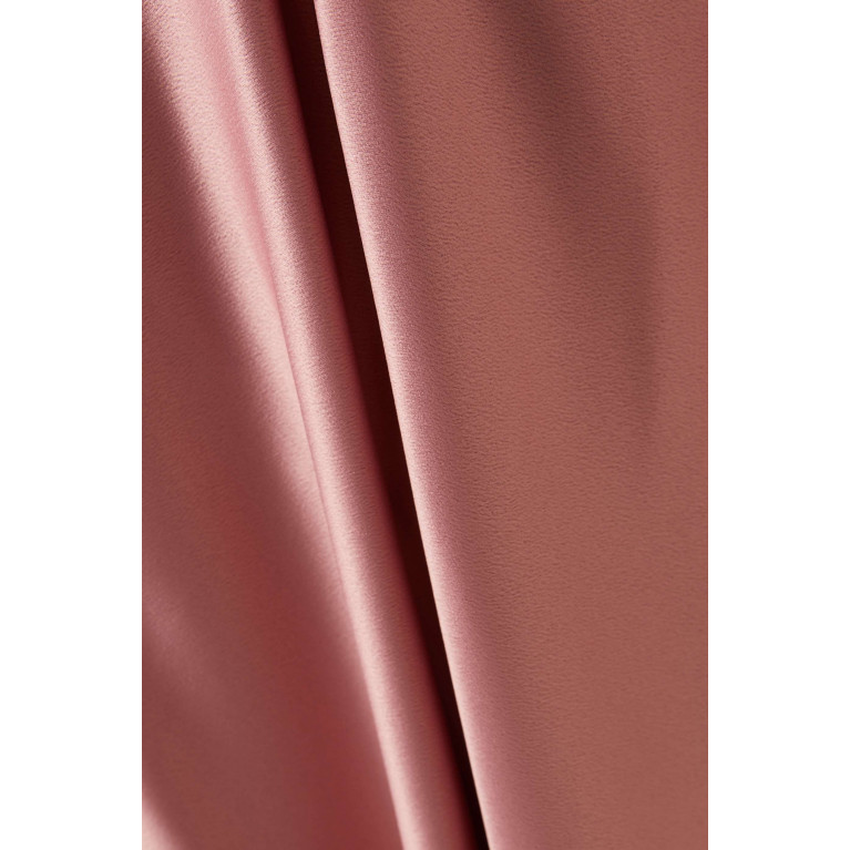 Mimya - V-neck Draped Midi Dress in Satin Pink