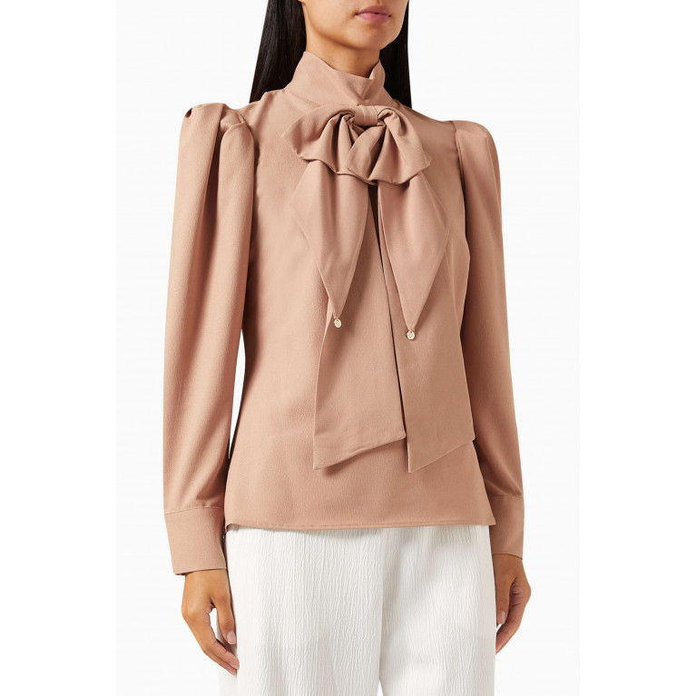 Mimya - Bow-tie Shirt in Crepe Neutral