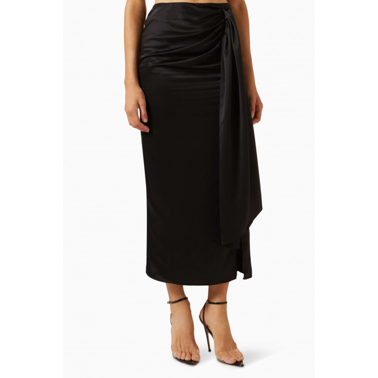 Mimya - Draped Midi Skirt in Satin Black