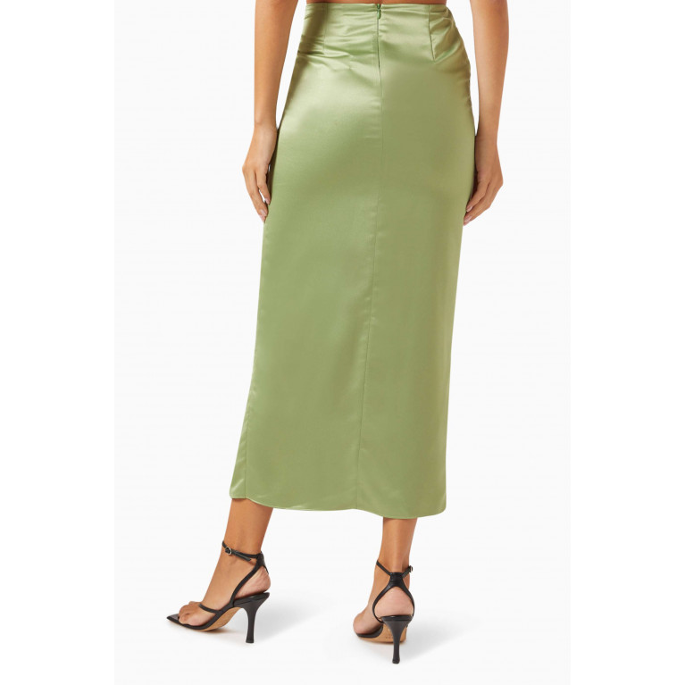 Mimya - Draped Midi Skirt in Satin Green