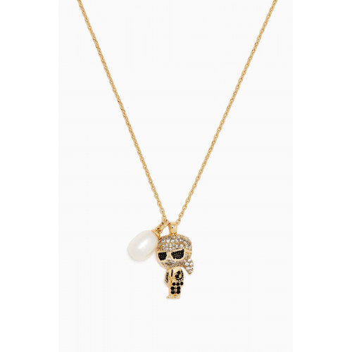 Karl Lagerfeld - K/Ikonik Pavé Pendant & Pearl Charm Necklace in Brass