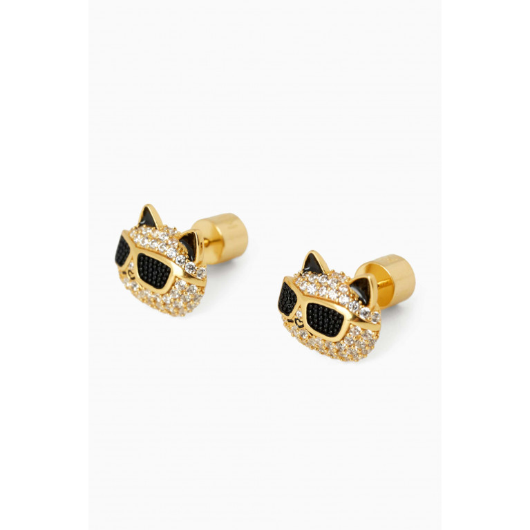 Karl Lagerfeld - K/Ikonik Choupette Pavé Stud Earrings in Brass