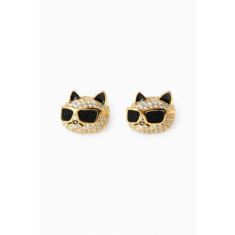Karl Lagerfeld - K/Ikonik Choupette Pavé Stud Earrings in Brass