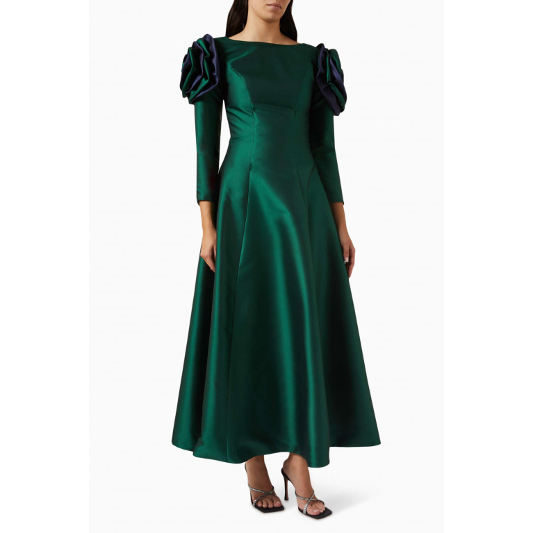 LAMMOUSH - Floral-applique Flared Maxi Dress