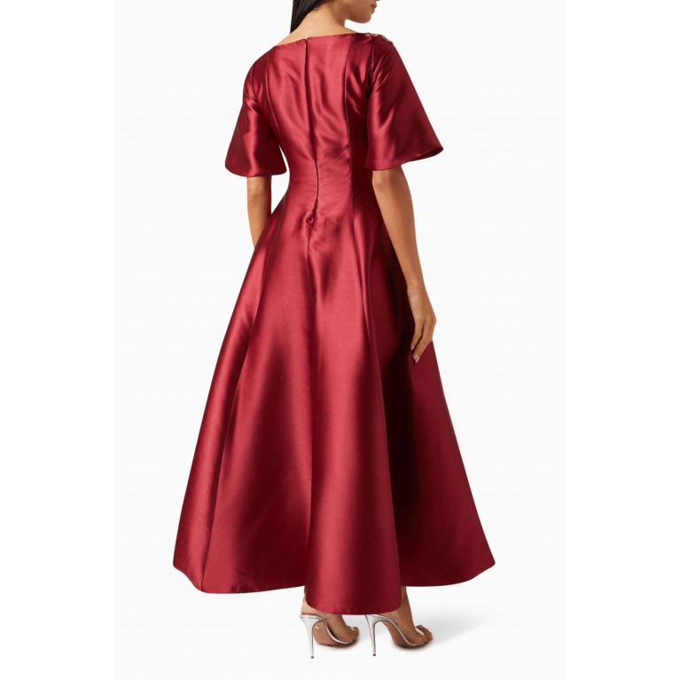 LAMMOUSH - Bead-embellished Flared Dress Red
