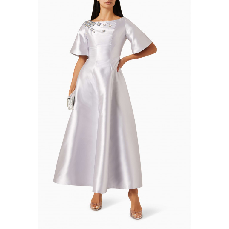 LAMMOUSH - Bead-embellished Flared Dress Silver