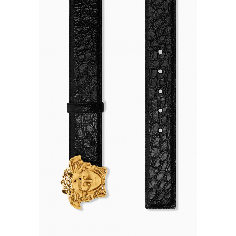 Versace - La Medusa Belt in Croc-embossed Leather