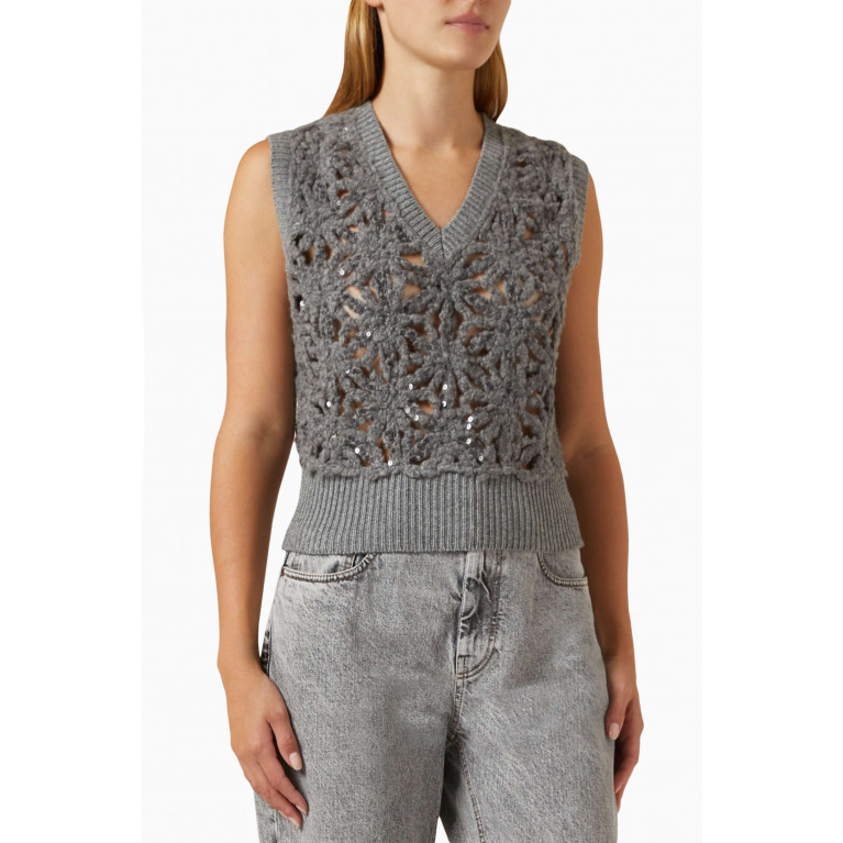 Brunello Cucinelli - Embellished Textured Sweater Vest in Knit