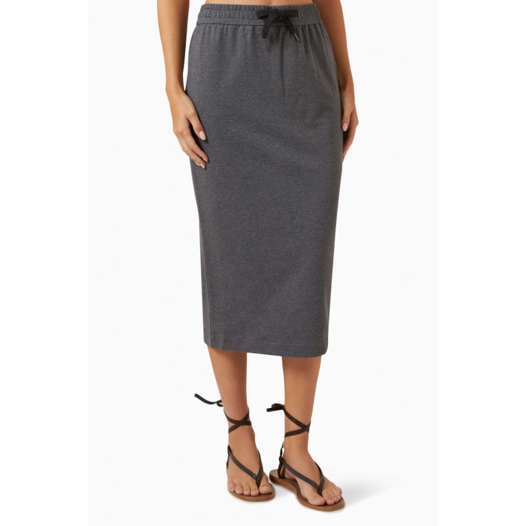 Brunello Cucinelli - Drawstring-waist Midi Skirt in Stretch-cotton