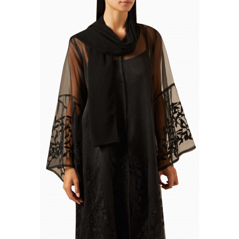 Rauaa Official - Leaf-embroidered Sheer Abaya in Net & Velvet