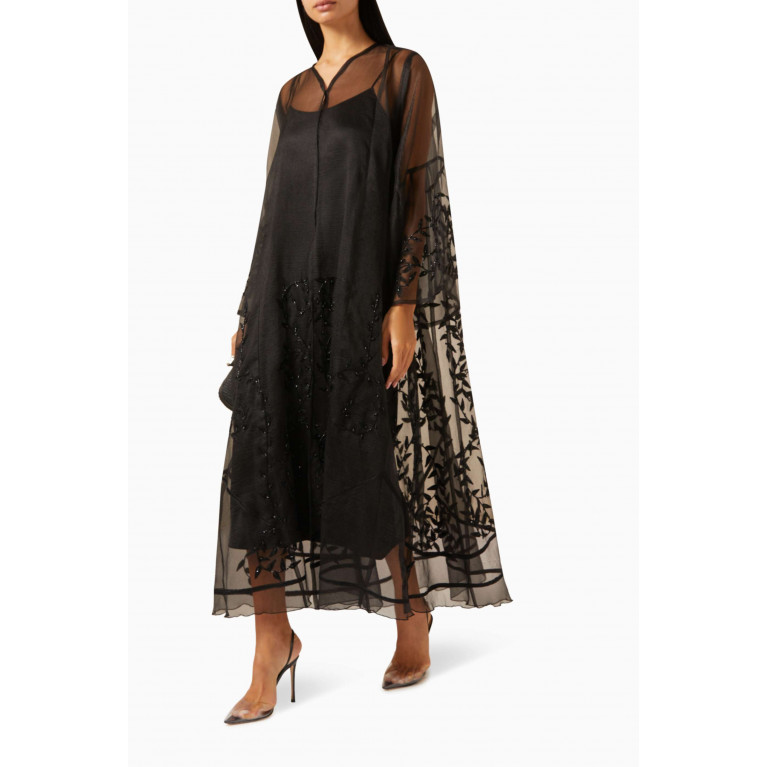 Rauaa Official - Leaf-embroidered Sheer Abaya in Net & Velvet