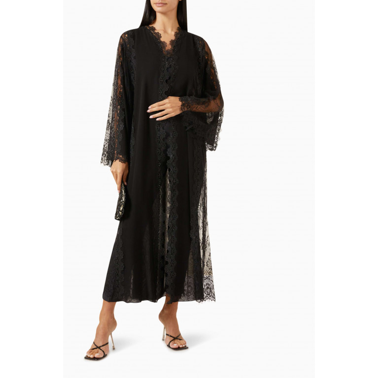 Rauaa Official - Lace-embroidered Abaya in Chiffon & Tulle