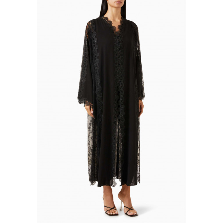 Rauaa Official - Lace-embroidered Abaya in Chiffon & Tulle