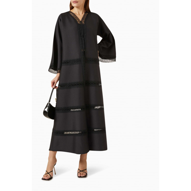 Rauaa Official - Lace Panel Abaya in Satin